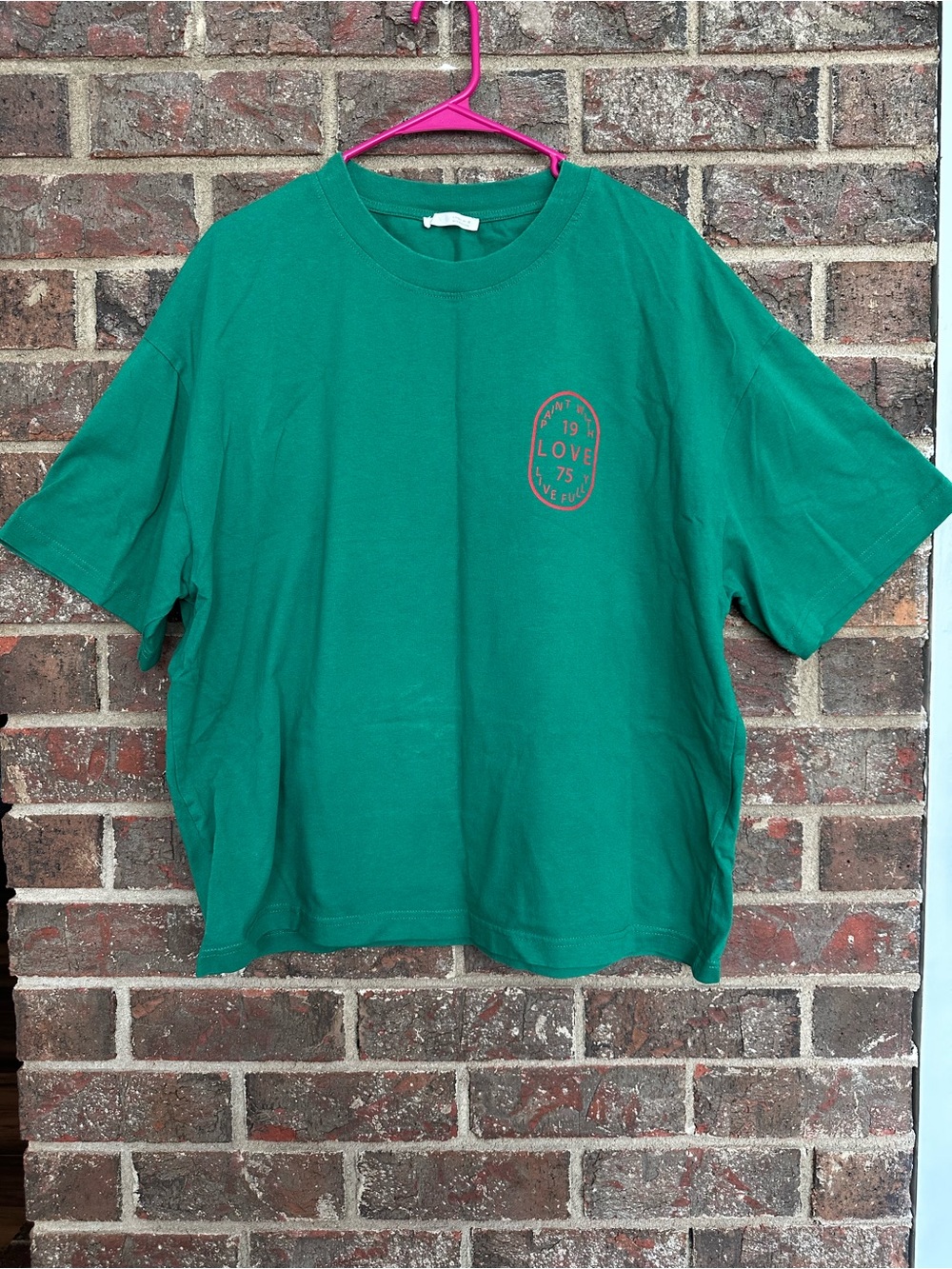 ZARA Emerald Green "LIVE FULLY 1975" Oversized Graphic Tee | Size L